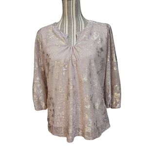 Renyolie Woman Pink Silver Shimmering Blush Sequin Blouse Size M
